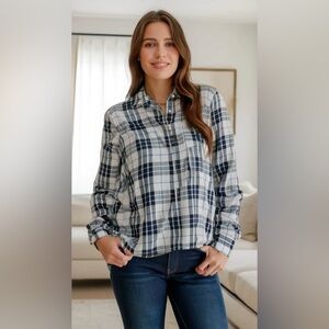 J. Crew Black/dark Navy and White plaid Shirt